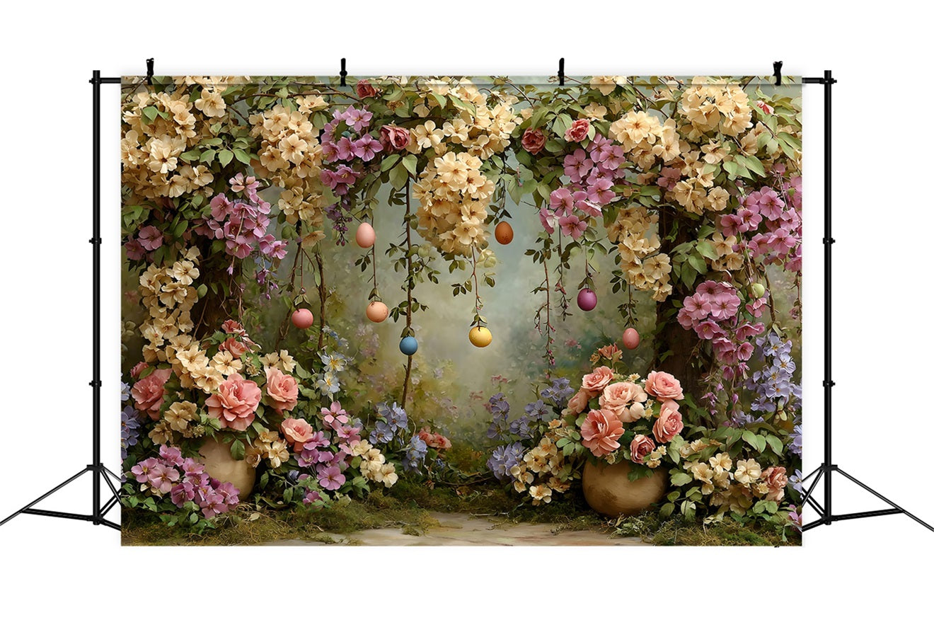 Easter Vintage Floral Backdrop Flower Arch Egg Garland Photography Backdrop Easter UK By Magali