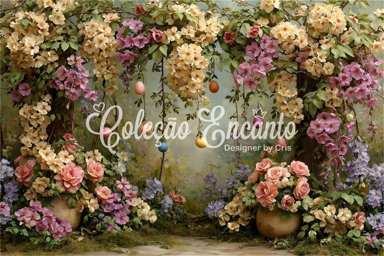 Easter Vintage Floral Backdrop Flower Arch Egg Garland Photography Backdrop Easter UK By Magali