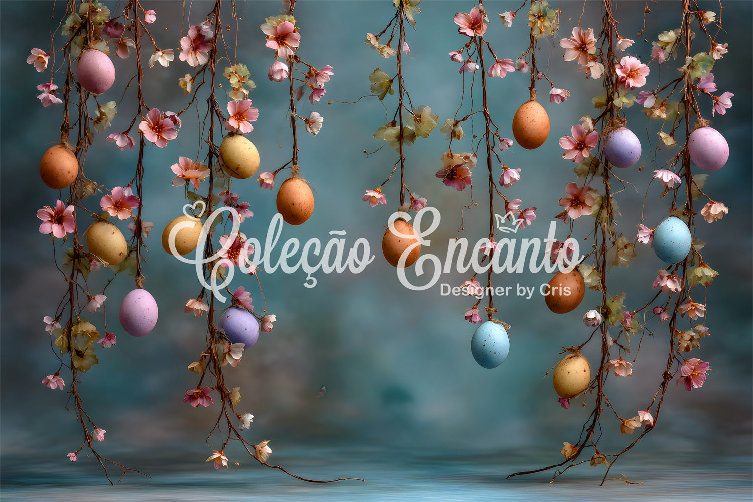 Easter Spring Backdrop Hanging Eggs Blossom Vines Photo Backdrops For Easter UK By Magali