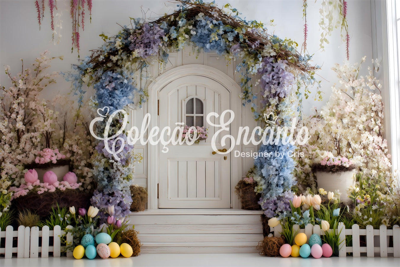 Easter Wreath Doorway Backdrop Blue Arch White Door Photography Backdrops Easter UK By Magali