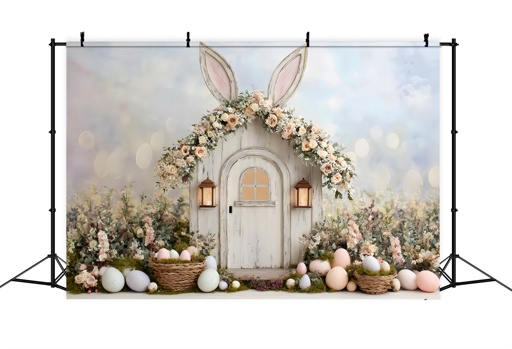 Egg Hunt Backdrop Ears Door Baskets Flower Easy Easter Backdrops UK By Magali