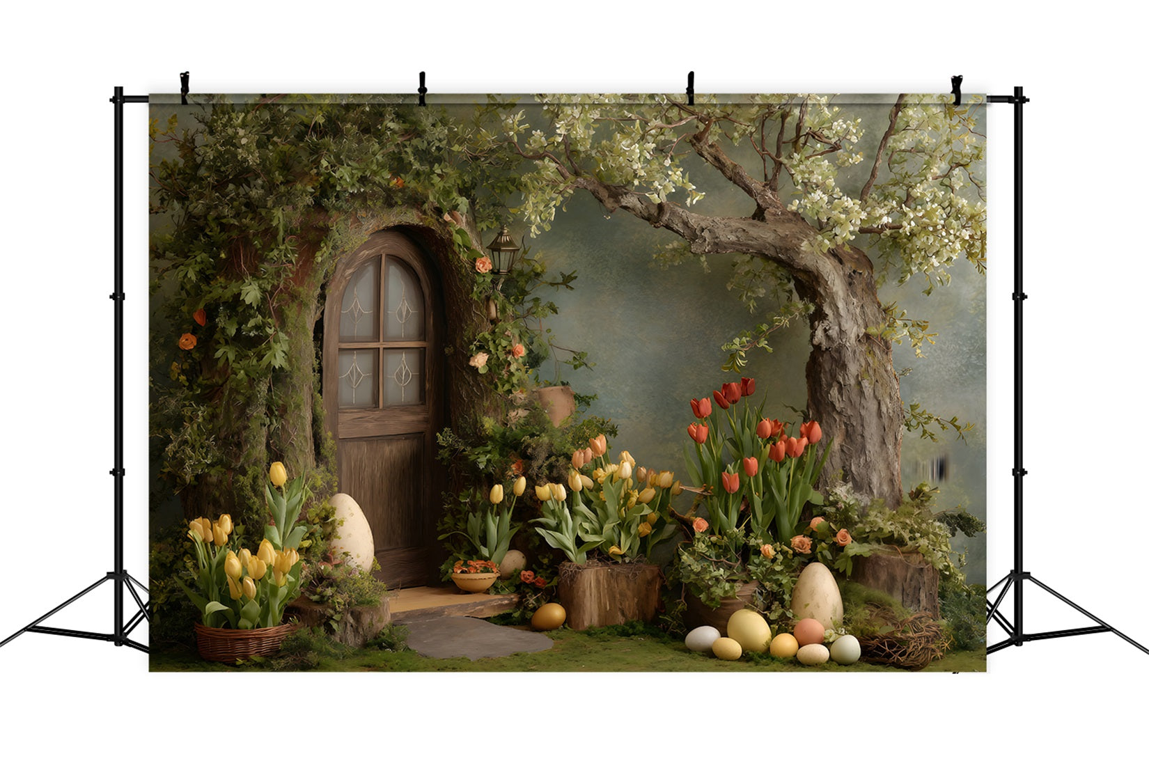 Easter Rustic Backdrop Ivy Door Blossom Eggs Easter Backdrop Pictures UK By Magali