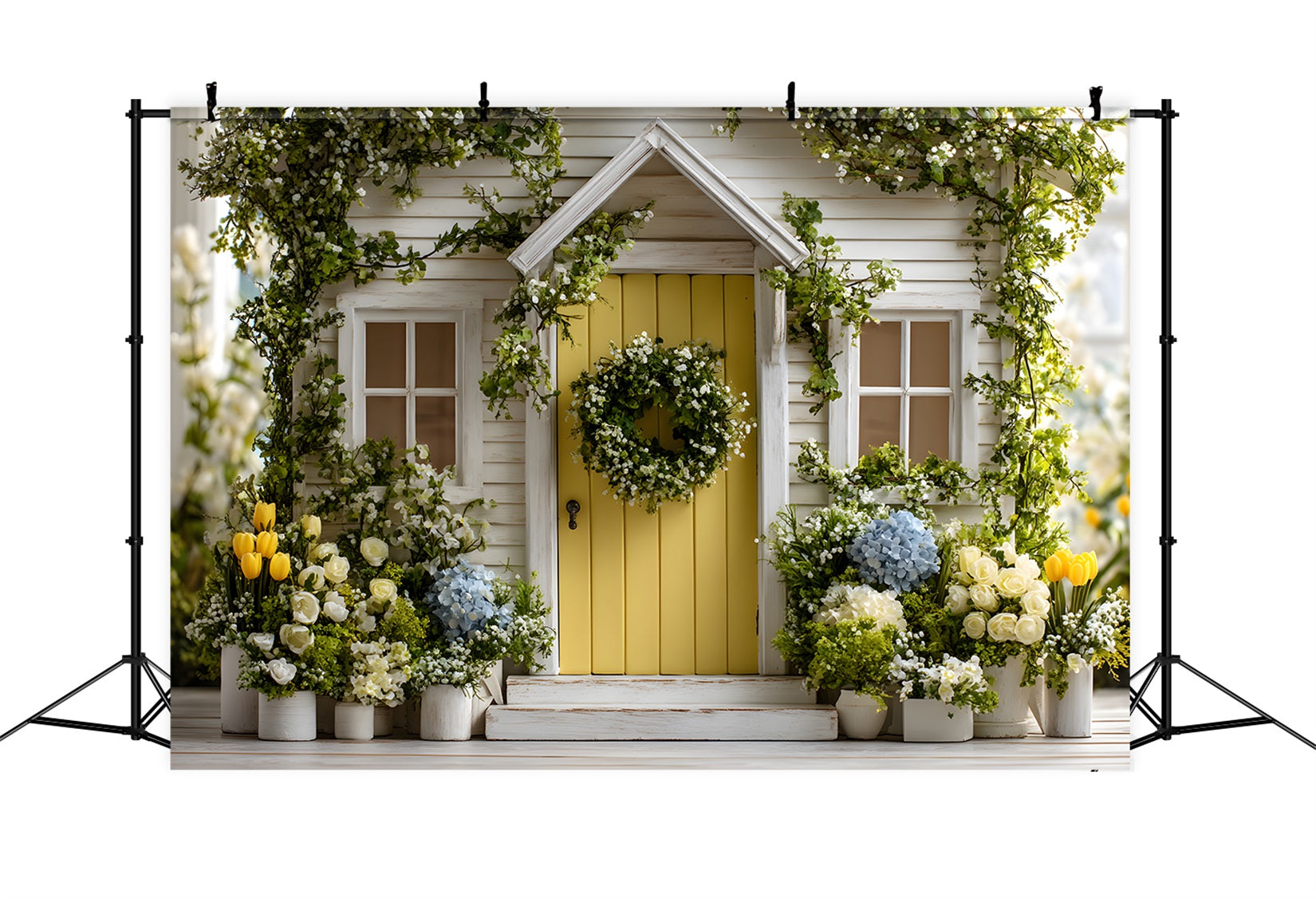 Easter Spring Backdrop Charming Yellow Door Garden Bloom Happy Easter Backdrop UK By Magali