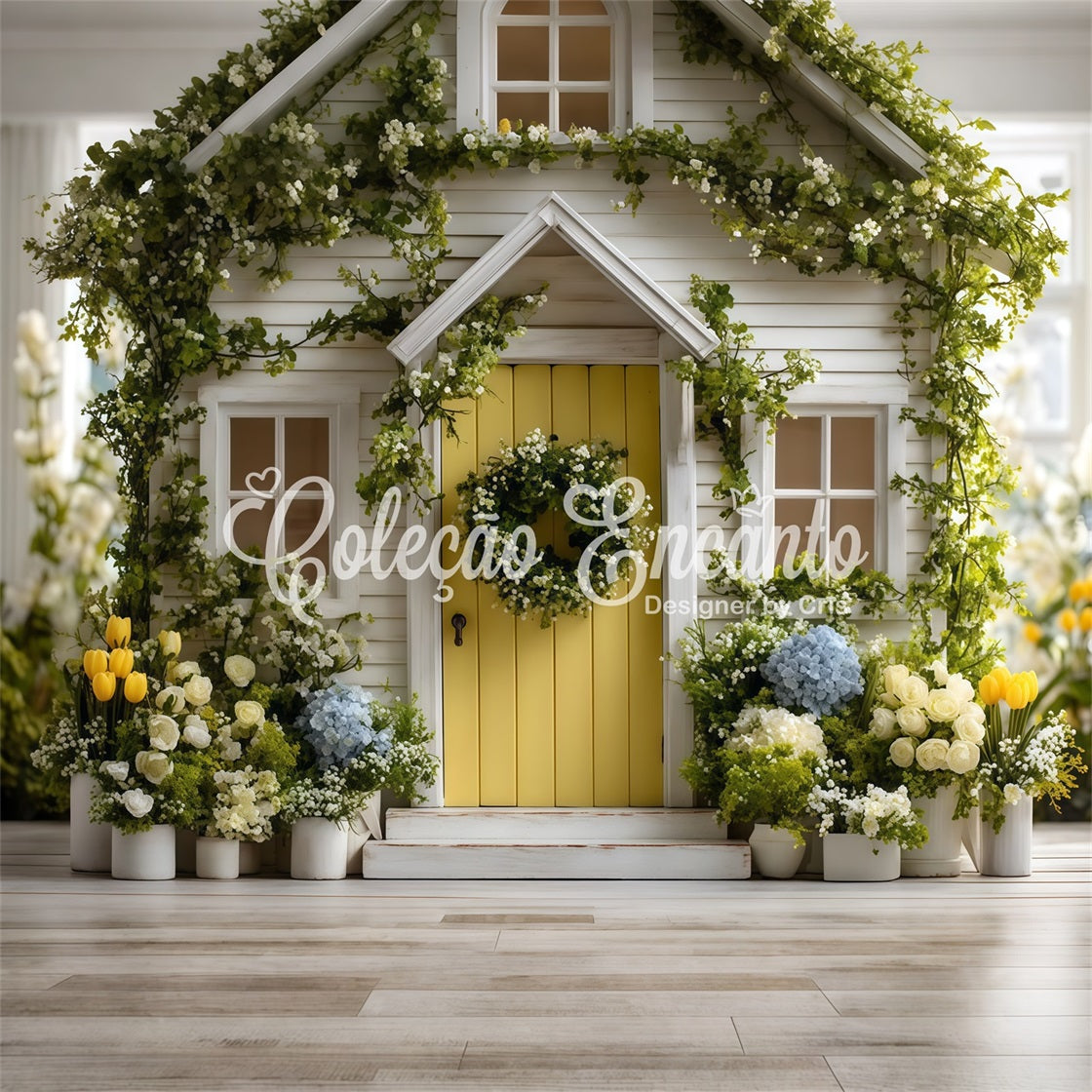 Easter Spring Backdrop Charming Yellow Door Garden Bloom Happy Easter Backdrop UK By Magali