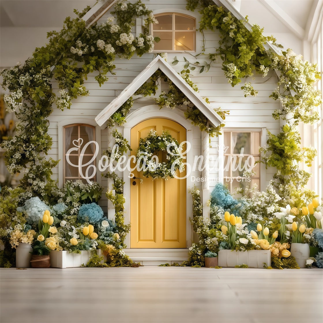 Easter European Garden Backdrop Sunny Cottage Door Hydrangea Bloom Easter Backdrop UK By Magali