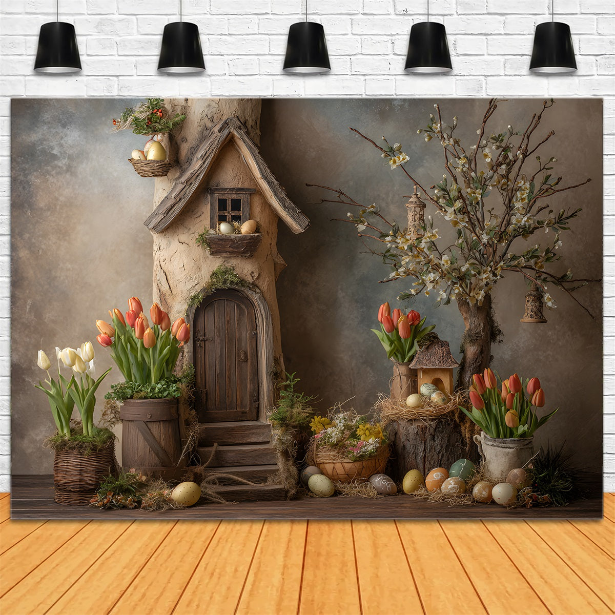 Easter Tulip Backdrop Rustic Cottage Nest Flower Easter Photoshoot Backdrop UK By Magali