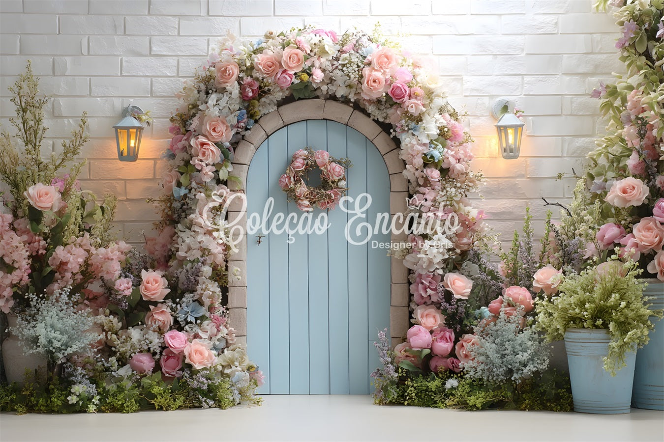 Easter Wreath Doorway Backdrop Floral Arch Blue Door Photography Easter Backdrop UK By Magali