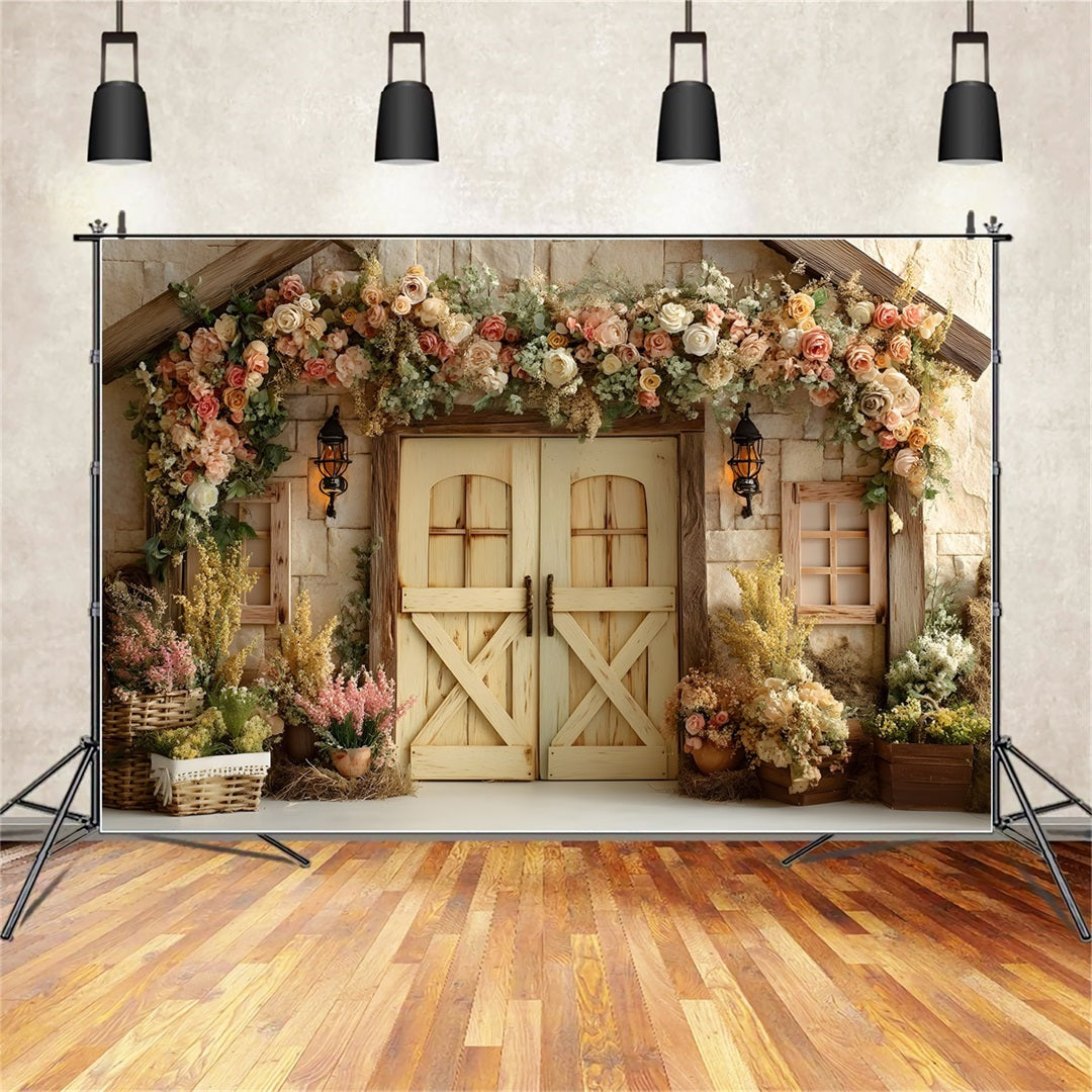 Easter Vintage Floral Backdrop Stone House Flower Door Easter Backdrops Photography UK By Magali