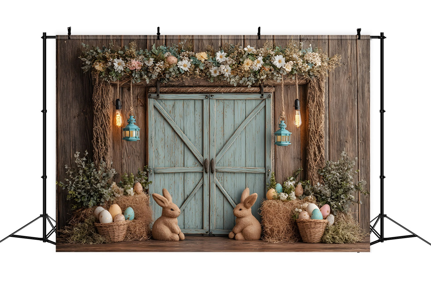 Easter Rustic Backdrop Rustic Bunny Egg Door Happy Easter Photo Backdrop UK By Magali