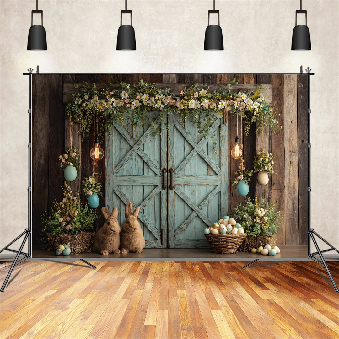 Rabbit Backdrop Floral Bunny Egg Door Easter Backdrops For Pictures UK By Magali