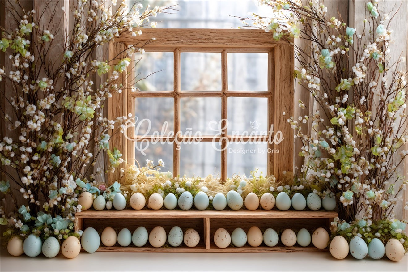 Easter Egg Backdrop Flower Blooms Wooden Window Photo Shoot Easter Backdrop UK By Magali