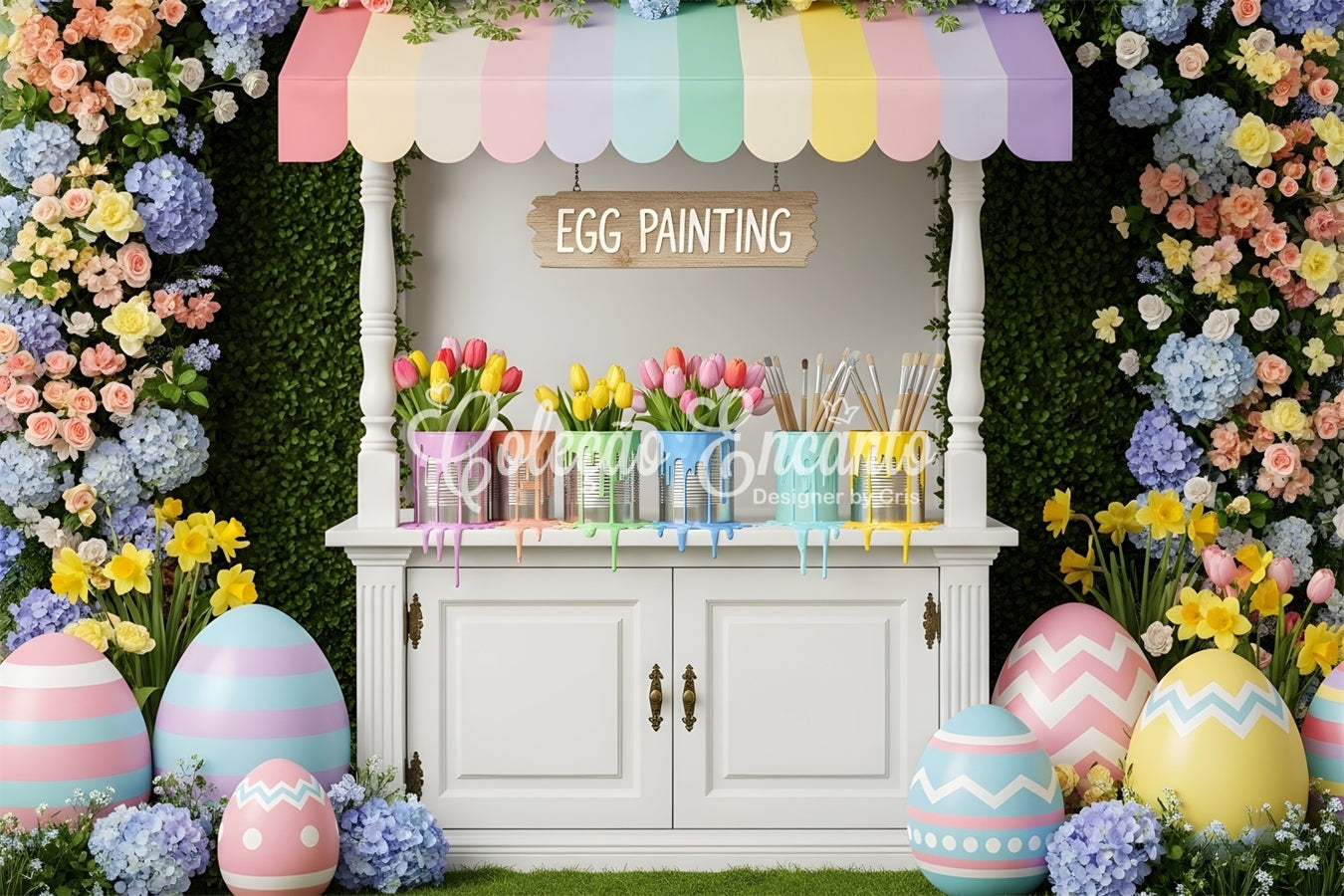 Easter Daffodil Backdrop Egg Painting Floral Stall Photo Backdrops Easter UK By Magali