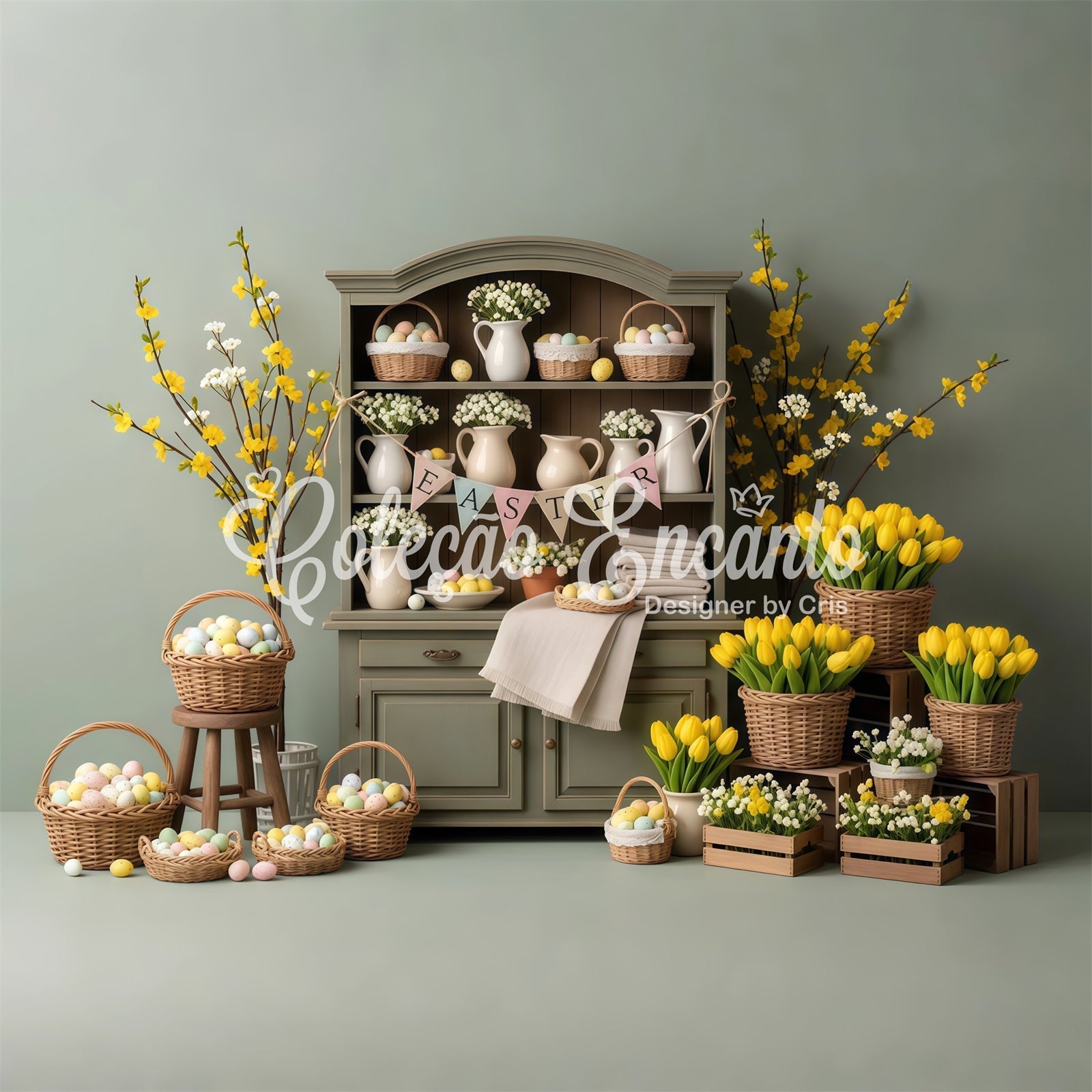 Easter Tulip Backdrop Easter Cabinet Egg Baskets Backdrop Ideas For Easter UK By Magali