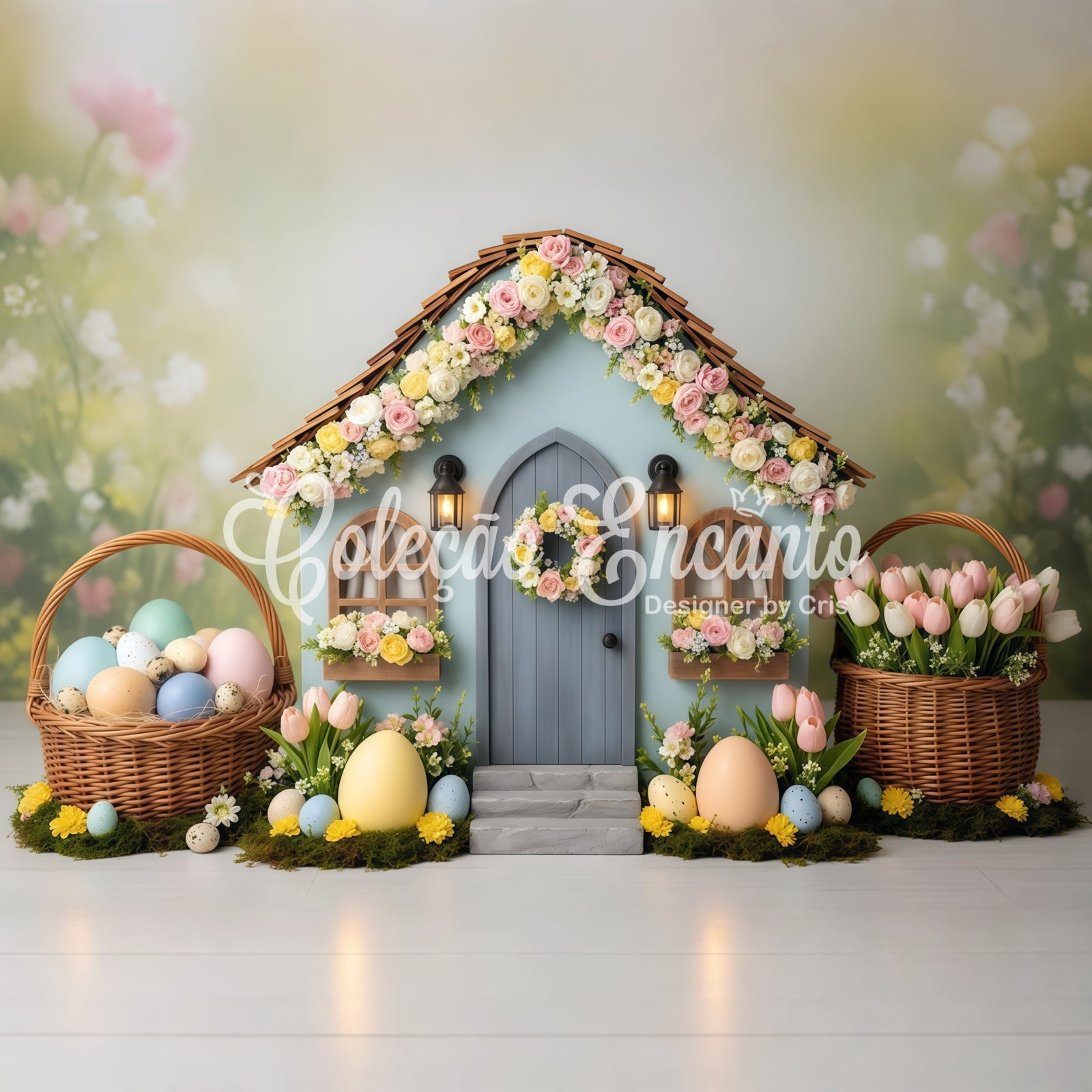Easter Egg Backdrop Floral Cottage House Tulip Photo Booth Easter Backdrop Ideas UK By Magali