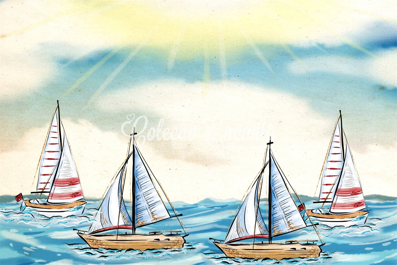 Newborn Photography Backdrop Sunny Ocean Sailboat Horizon Kids Photo Backdrop UK By Magali