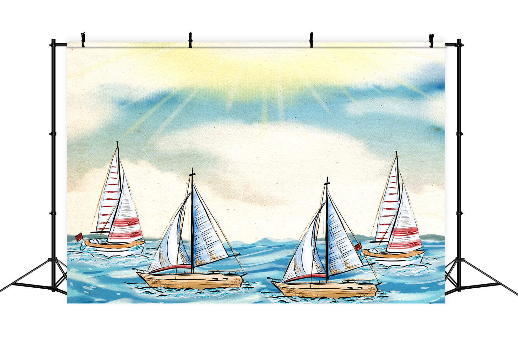Newborn Photography Backdrop Sunny Ocean Sailboat Horizon Kids Photo Backdrop UK By Magali