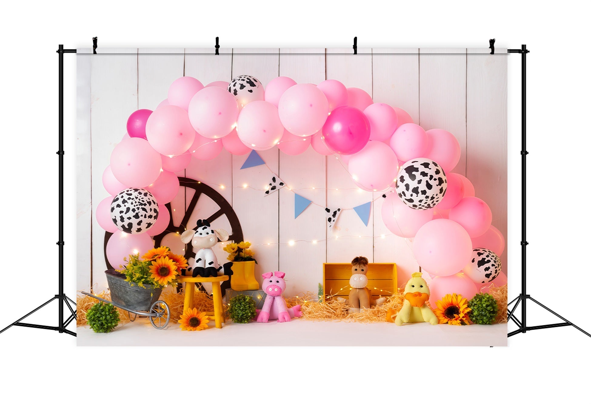 Newborn Photo Backdrop Pink Farm Balloon Sunflower Hay Cowgirl Backdrop Ideas UK By Magali