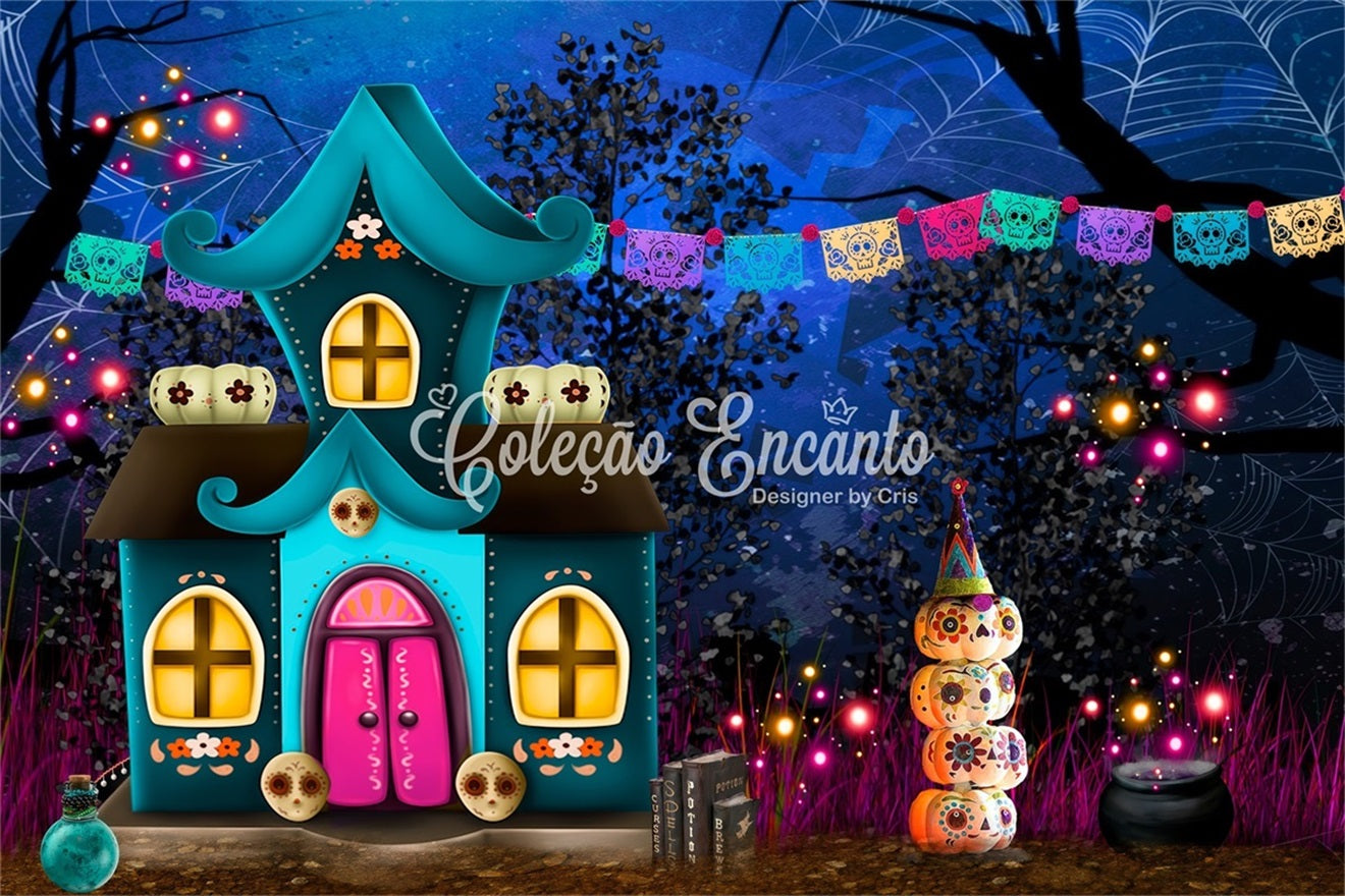 Childrens Photo Backdrops Skull Pumpkin Fantasy House Kids Halloween Photo Backdrop UK By Magali