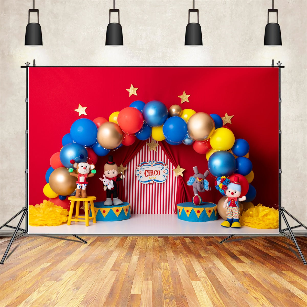 Newborn Photoshoot Backdrop Red Blue Balloon Star Stage Circus Backdrop UK By Magali