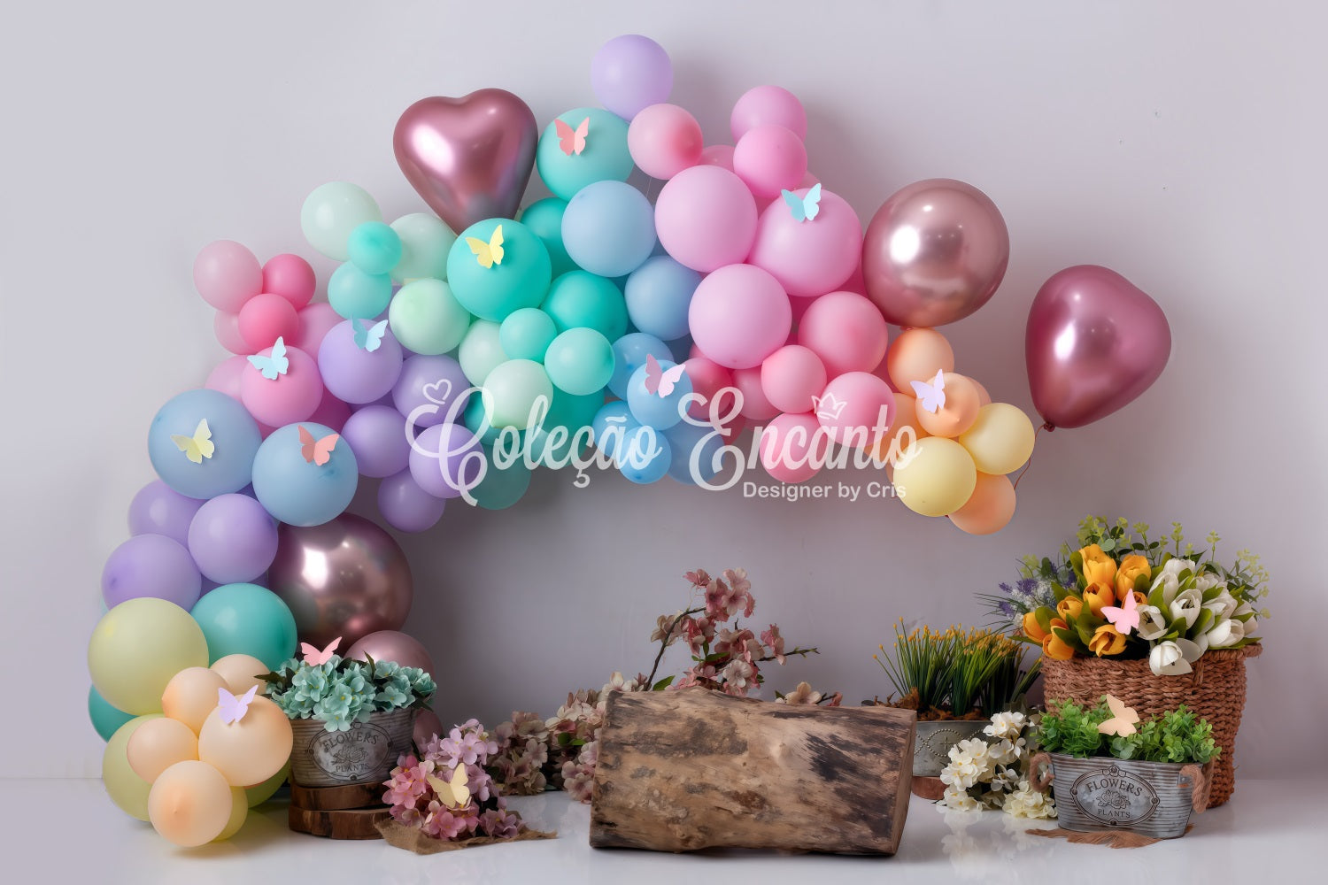 Children Backdrop Pastel Butterfly Balloon Flower Newborn Photo Backdrop UK By Magali