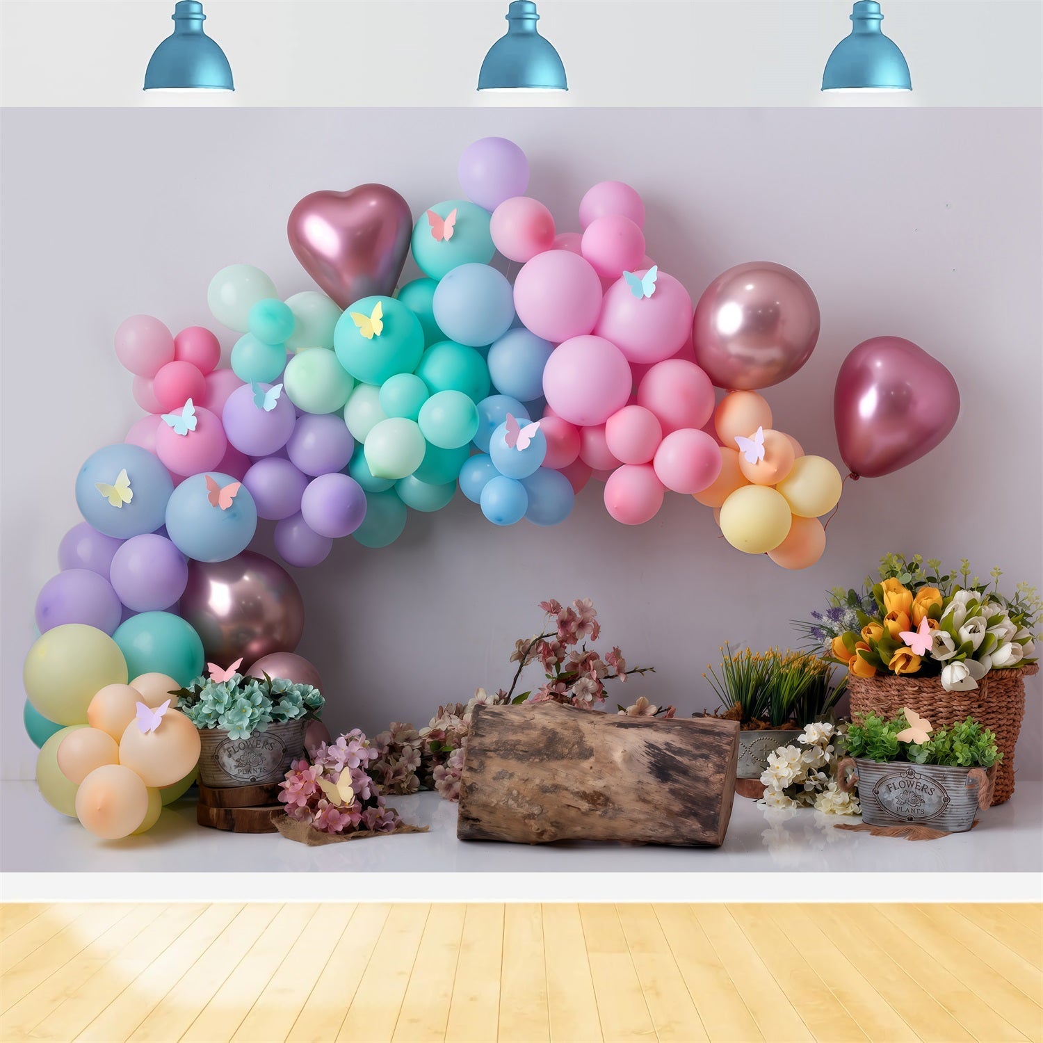 Children Backdrop Pastel Butterfly Balloon Flower Newborn Photo Backdrop UK By Magali