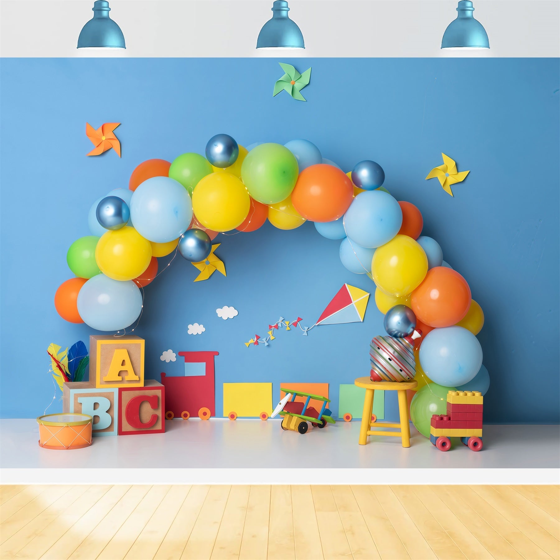 Backdrop For Children Colorful Balloon Blocks Train Toys Newborn Photo Backdrop UK By Magali