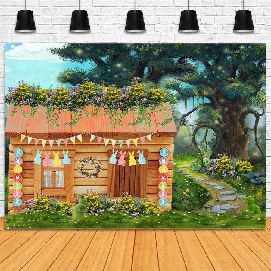 Kids Backdrop Pastel Bunny Garden Woodland Cottage Easter Photo Backdrop UK By Magali