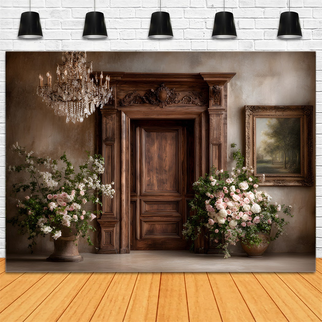 Mother's Day Photo Backdrop Rustic Wooden Door Flower Cascade Mothers Day Backdrops UK By Magali