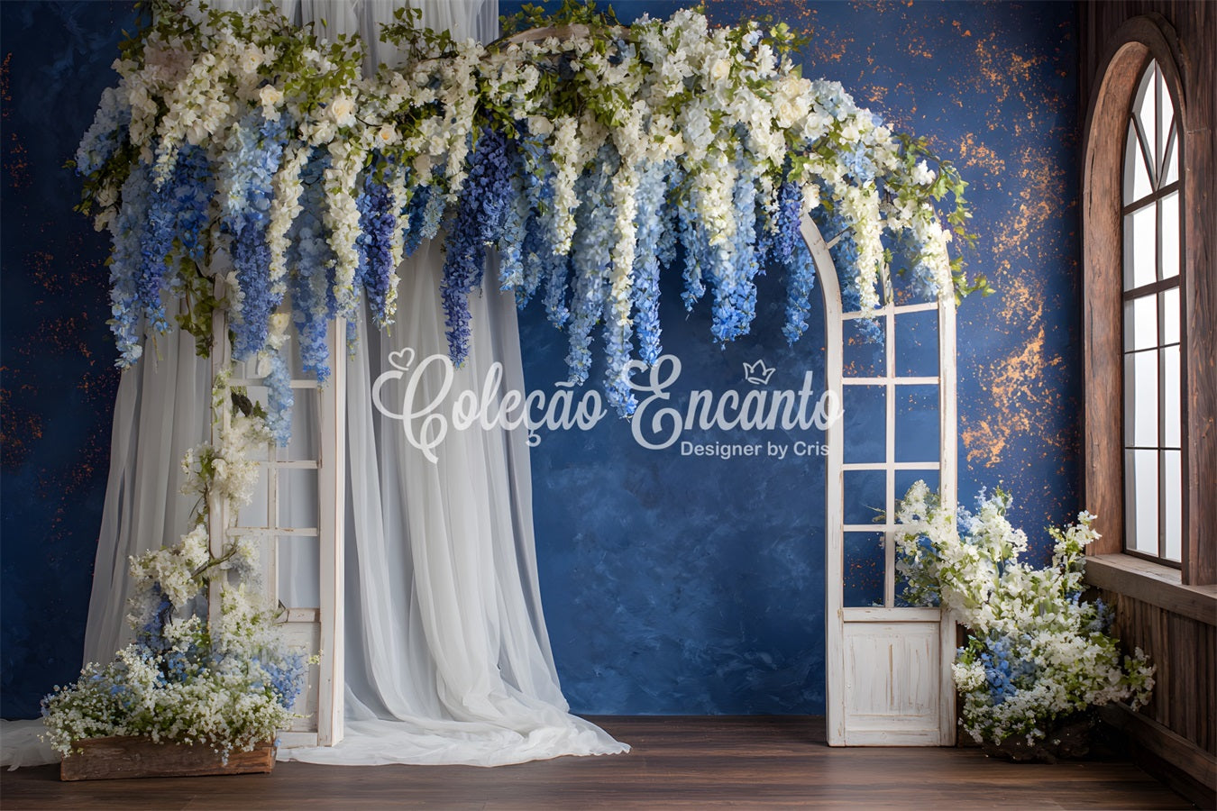Backdrop For Mother's Day Blue Floral Archway Arrangement Photo Backdrop For Mothers Day UK By Magali