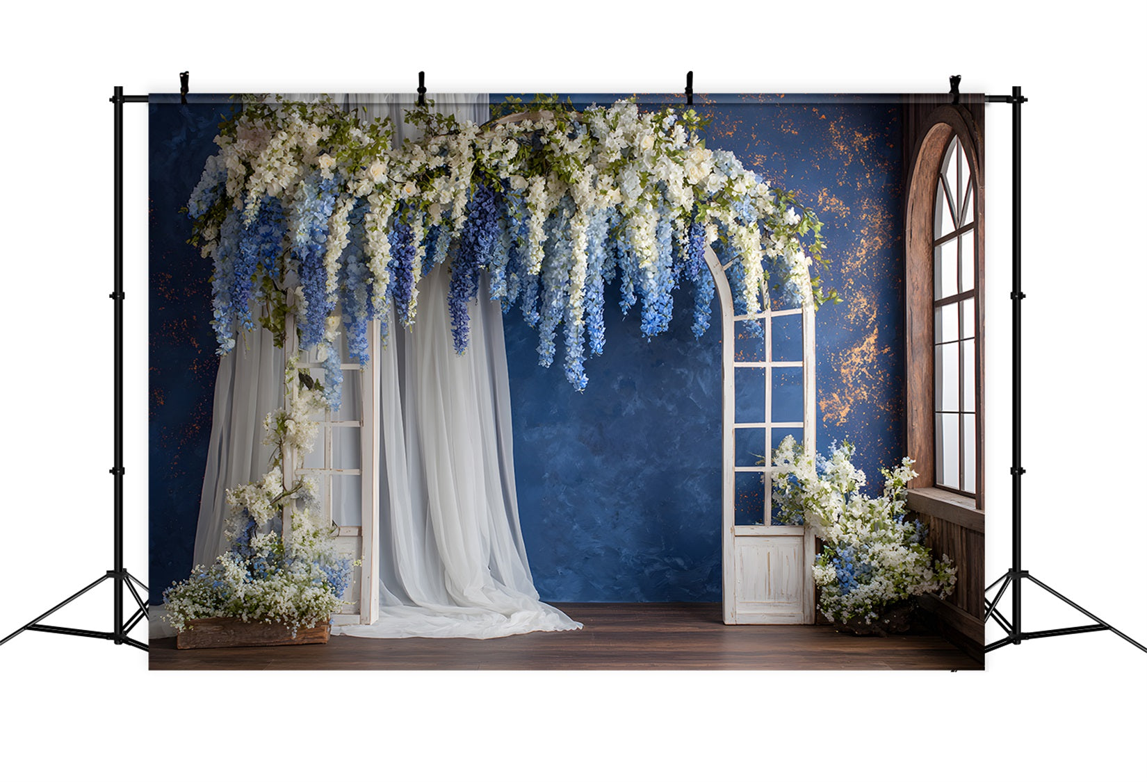 Backdrop For Mother's Day Blue Floral Archway Arrangement Photo Backdrop For Mothers Day UK By Magali