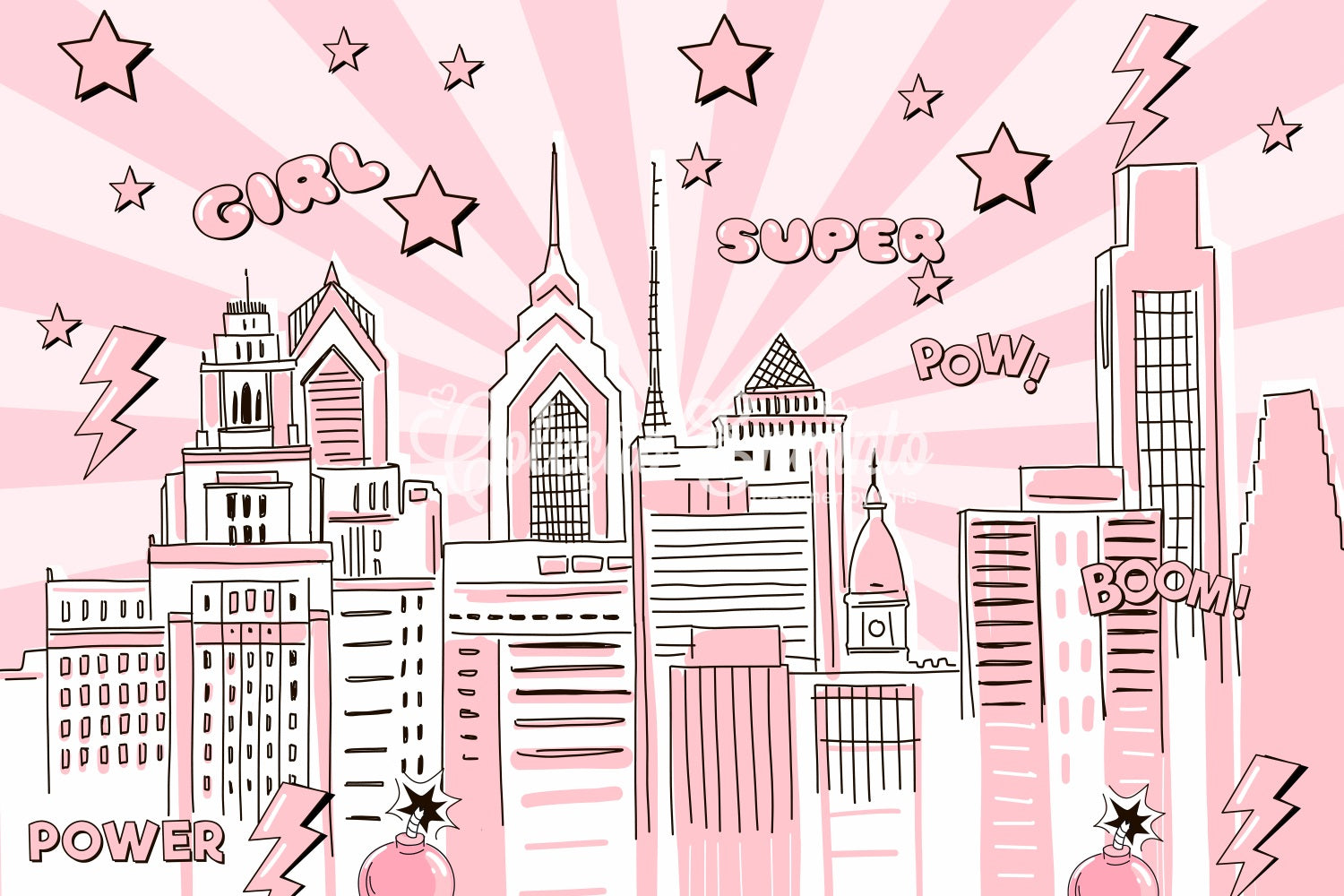 Kids Backdrops Pink Comic City Power Burst Newborn Photography Backdrop UK By Magali