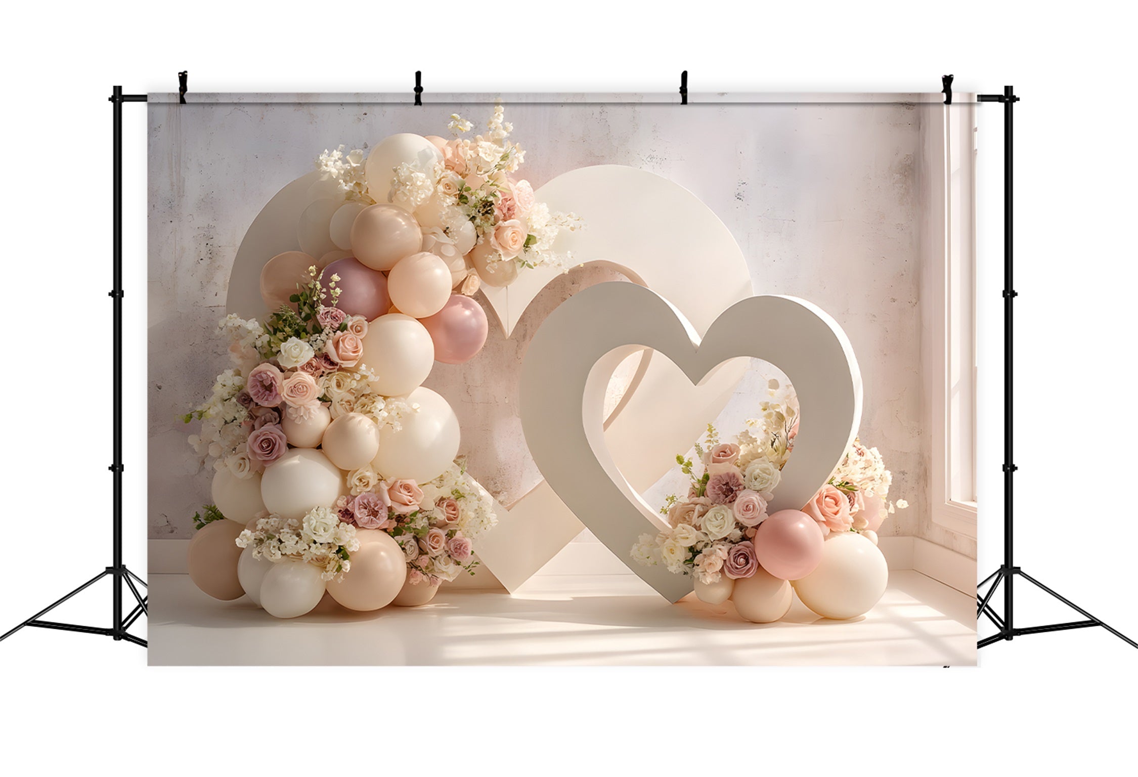 Photo Backdrop For Mothers Day Heart Shaped Balloons Flowers Mother's Day Backdrop UK By Magali