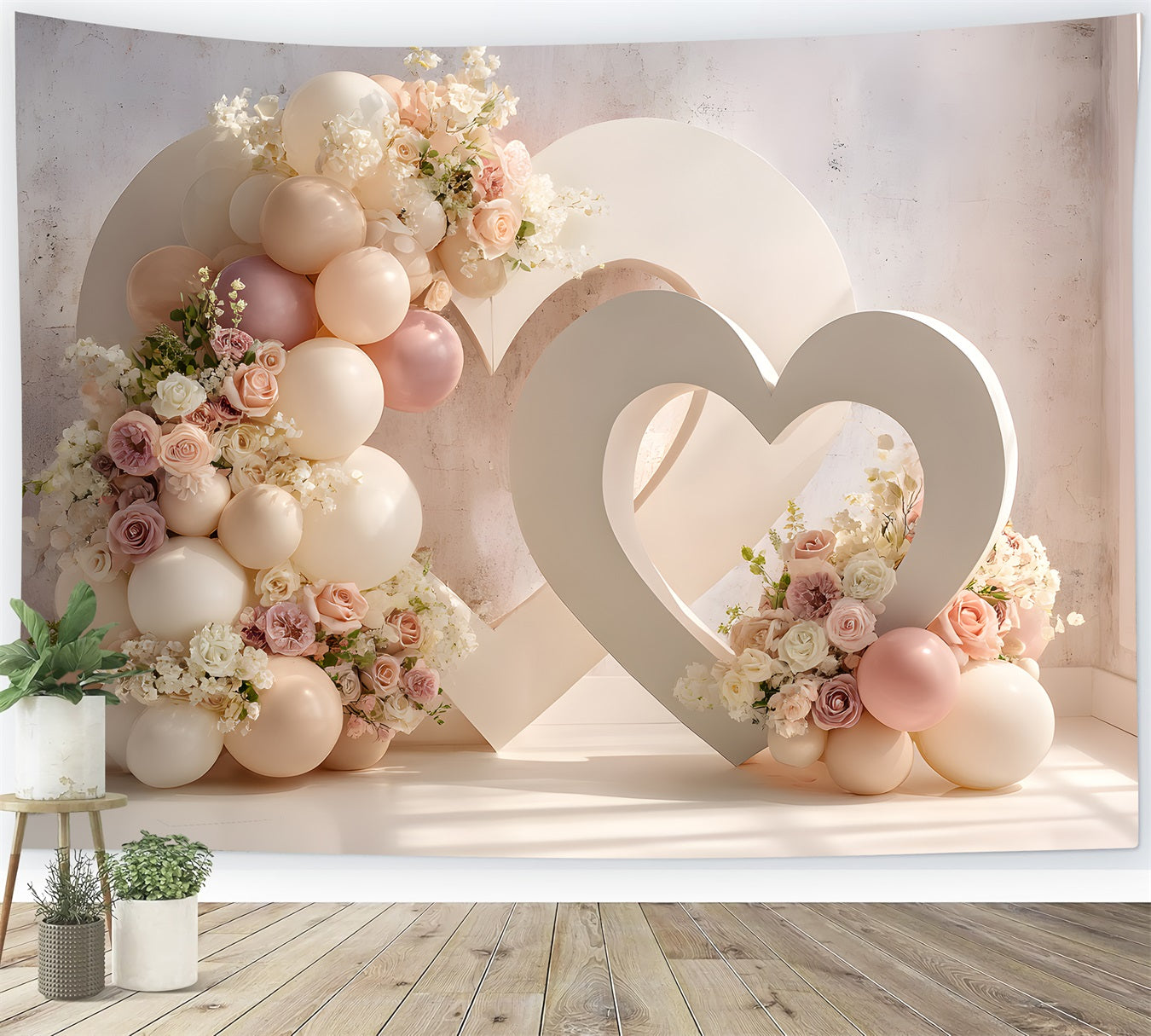 Photo Backdrop For Mothers Day Heart Shaped Balloons Flowers Mother's Day Backdrop UK By Magali