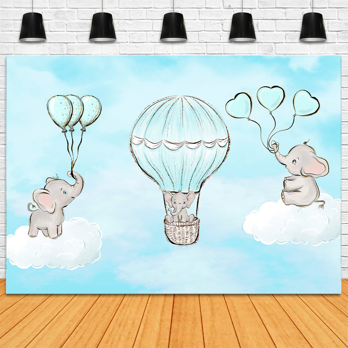 Backdrops For Kids Baby Elephant Cloud Balloon Ride Newborn Photo Backdrop UK By Magali