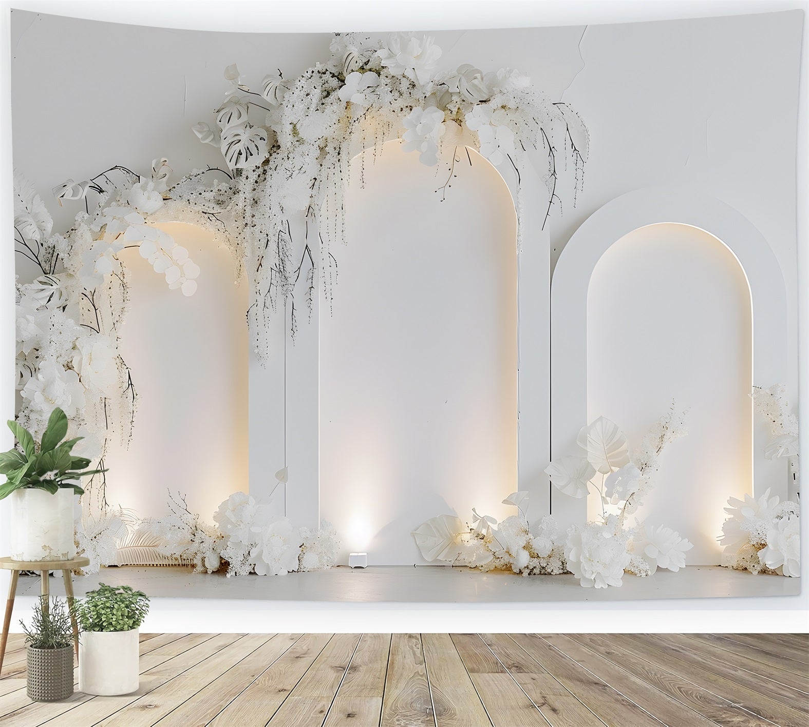Mother's Day Photo Booth Backdrops Soft White Gold Floral Delight Happy Mother's Day Backdrop UK By Magali