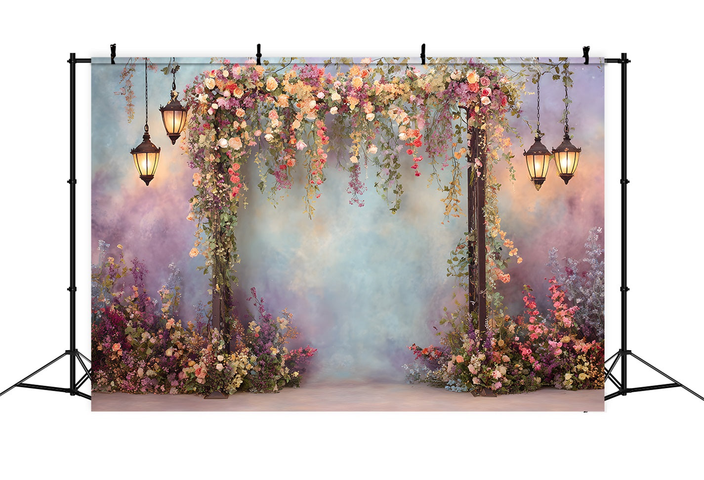 Mother's Day Backdrop With Flowers Colorful Lantern Floral Gateway Mothers Day Picture Backdrop UK By Magali