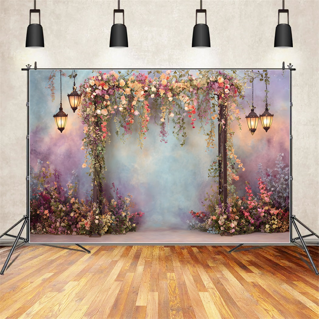 Mother's Day Backdrop With Flowers Colorful Lantern Floral Gateway Mothers Day Picture Backdrop UK By Magali