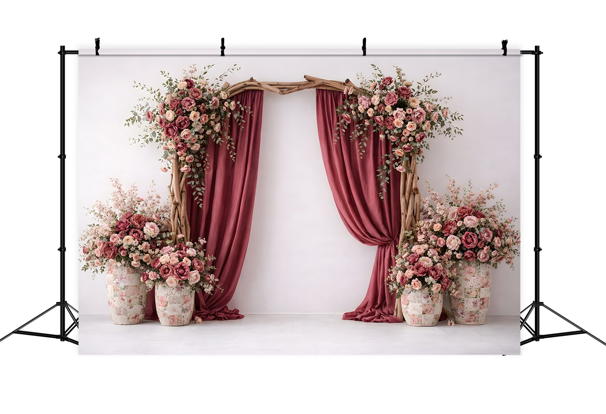 Mother Day Backdrop Rustic Rose Drape Arch Vases Mother's Day Photography Backdrops UK By Magali