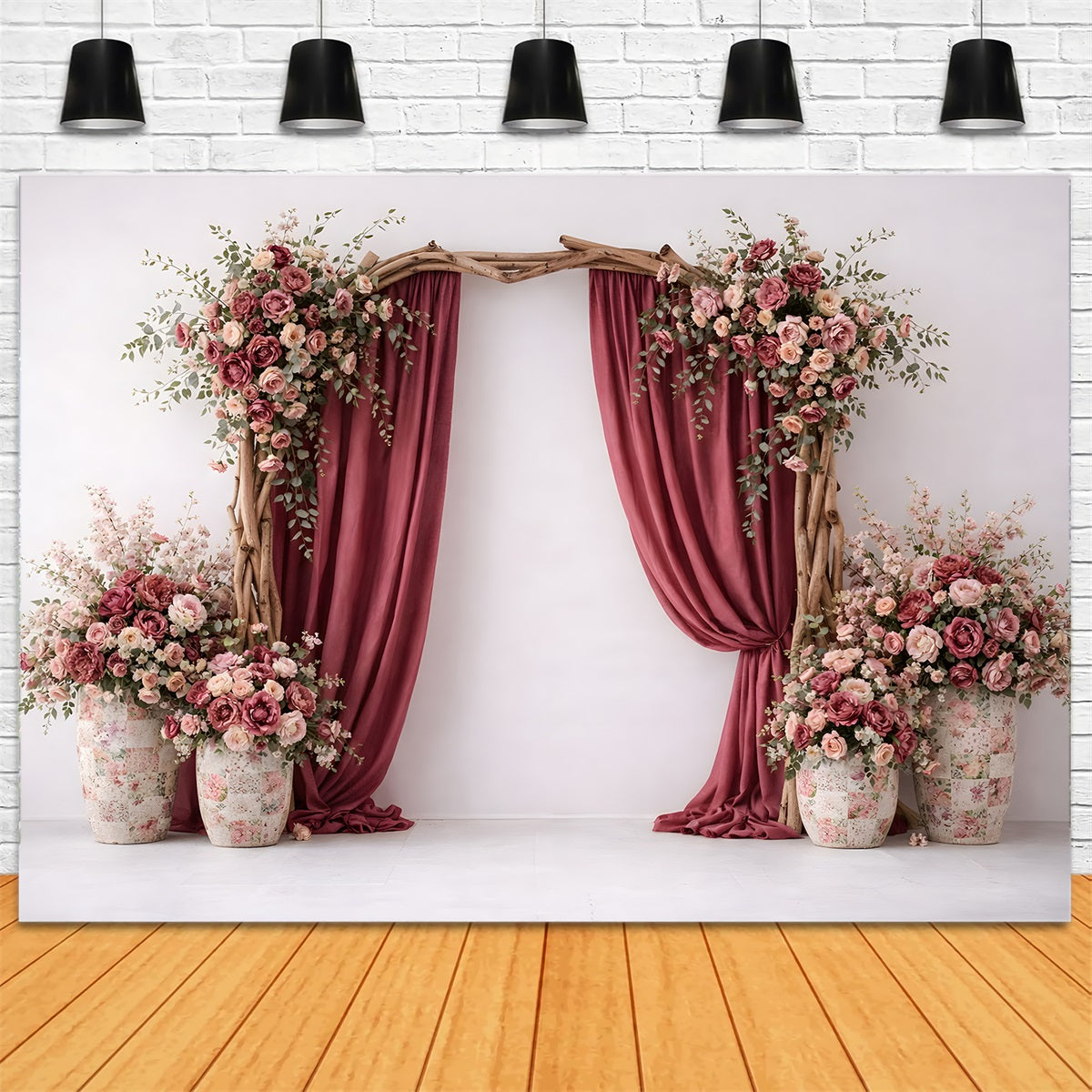 Mother Day Backdrop Rustic Rose Drape Arch Vases Mother's Day Photography Backdrops UK By Magali