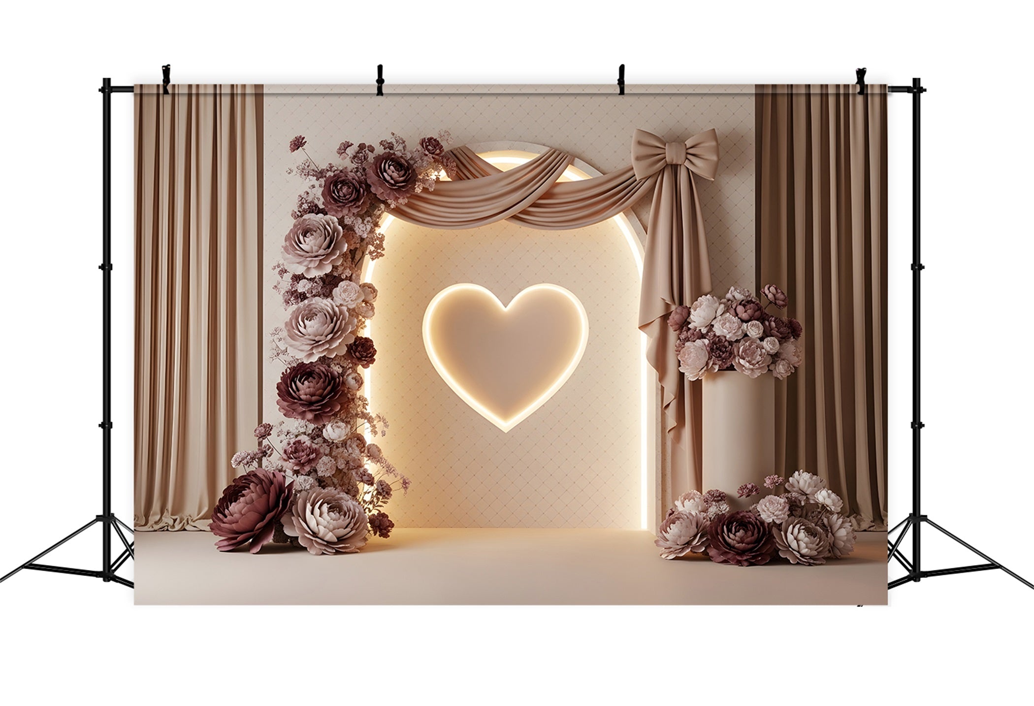 Mother's Day Photo Backdrops Mocha Heart Arch Bow Bloom Photo Booth Mother's Day Backdrop Ideas UK By Magali
