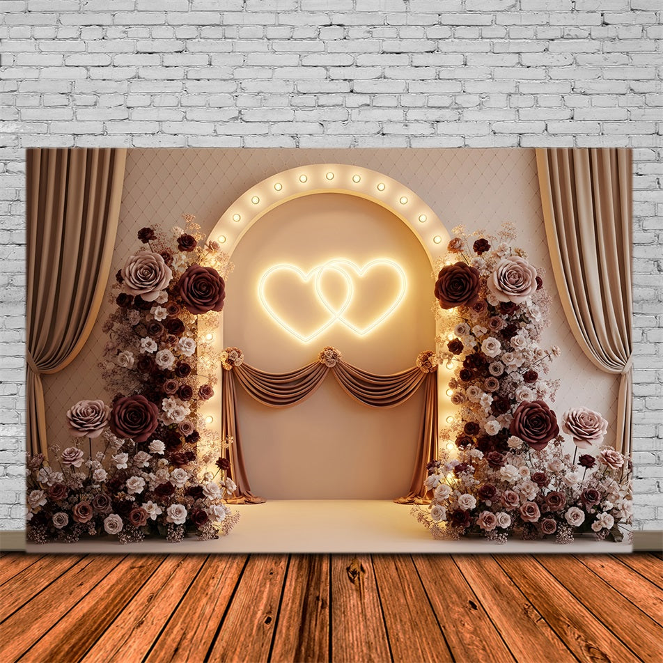 Mother's Day Photo Booth Backdrop Burgundy Twin Hearts Floral Glow Backdrops For Mothers Day UK By Magali