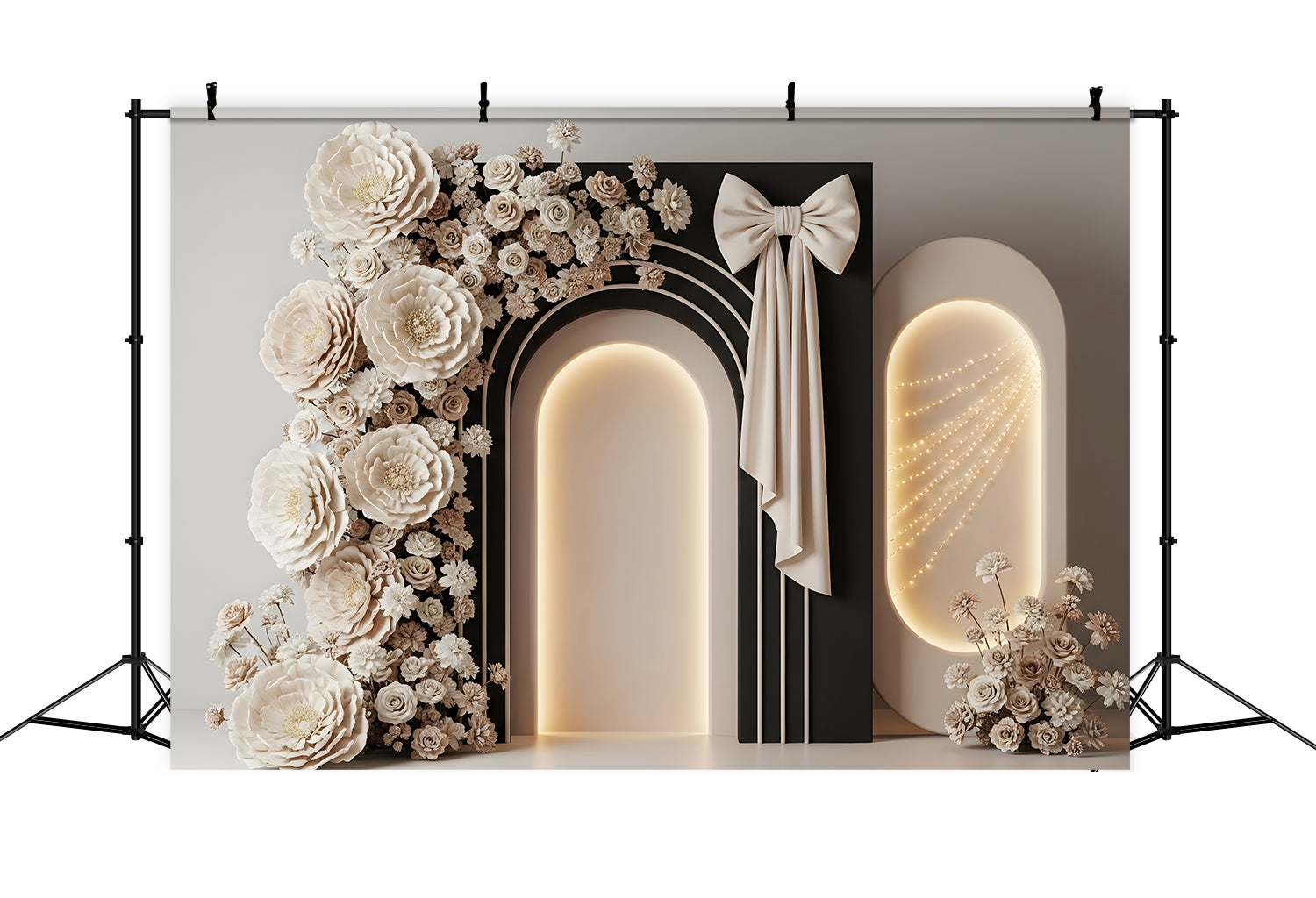Mother's Day Backdrop Design Ivory Bow Arch Floral Glow Photo Backdrop For Mothers Day UK By Magali