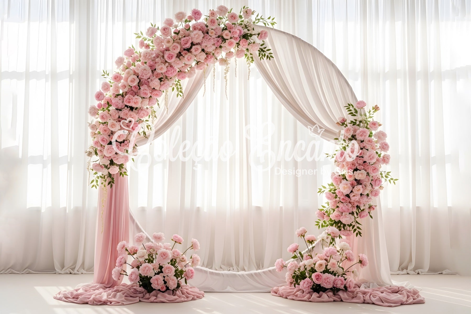 Mother's Day Photo Backdrop Blush Floral Arch Draped Romance Backdrop For Mothers Day UK By Magali