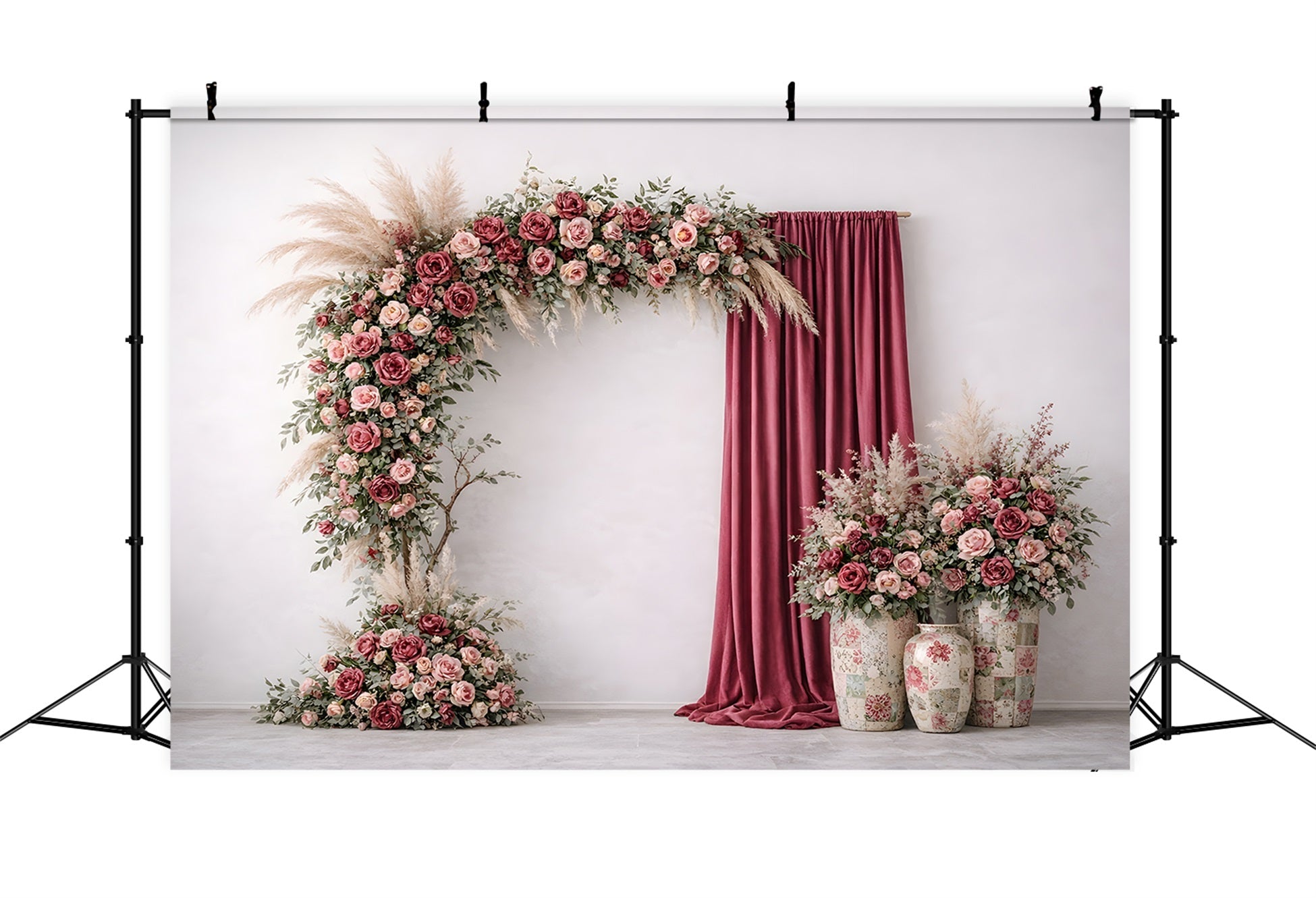 Mothers Day Photo Backdrop Mauve Rose Arch Velvet Drapes Mother's Day Backdrop With Flowers UK By Magali