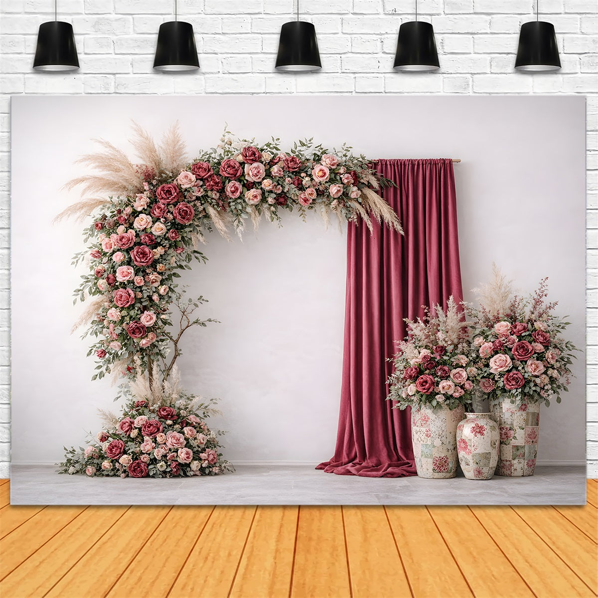 Mothers Day Photo Backdrop Mauve Rose Arch Velvet Drapes Mother's Day Backdrop With Flowers UK By Magali