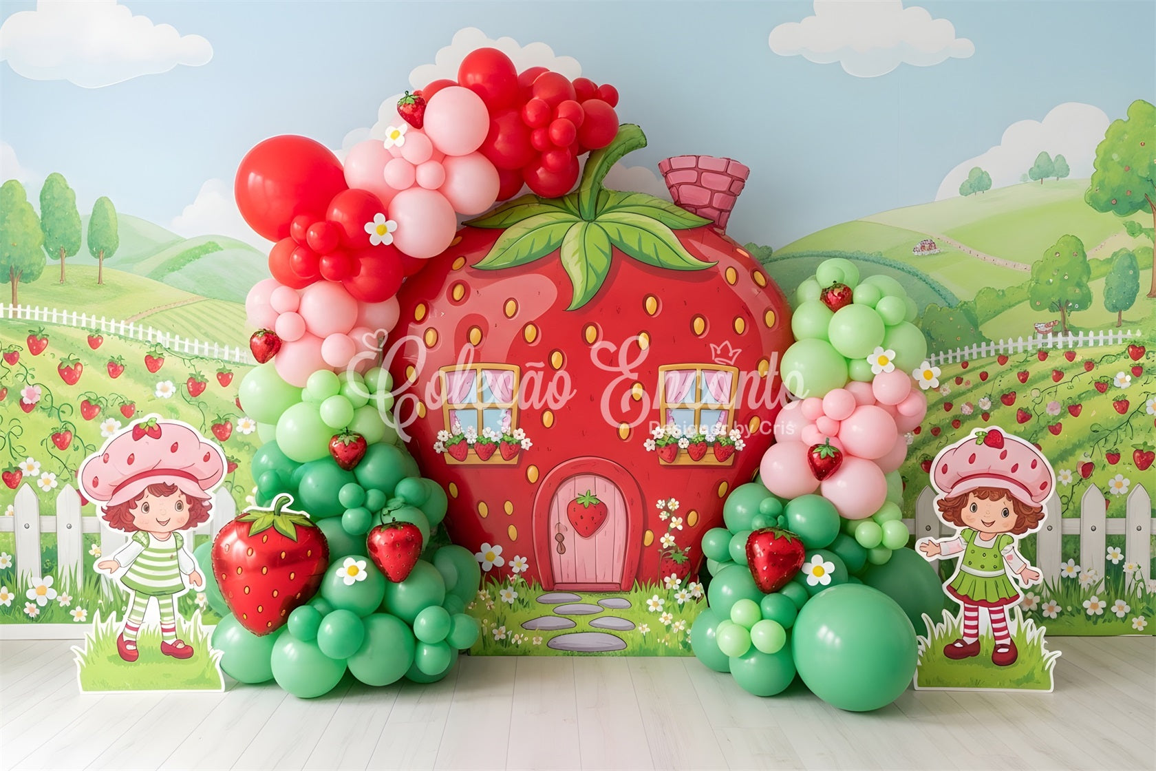Photography Backdrops for Kids Strawberry Cottage Balloon Garden Newborn Backdrop UK CEM65-10