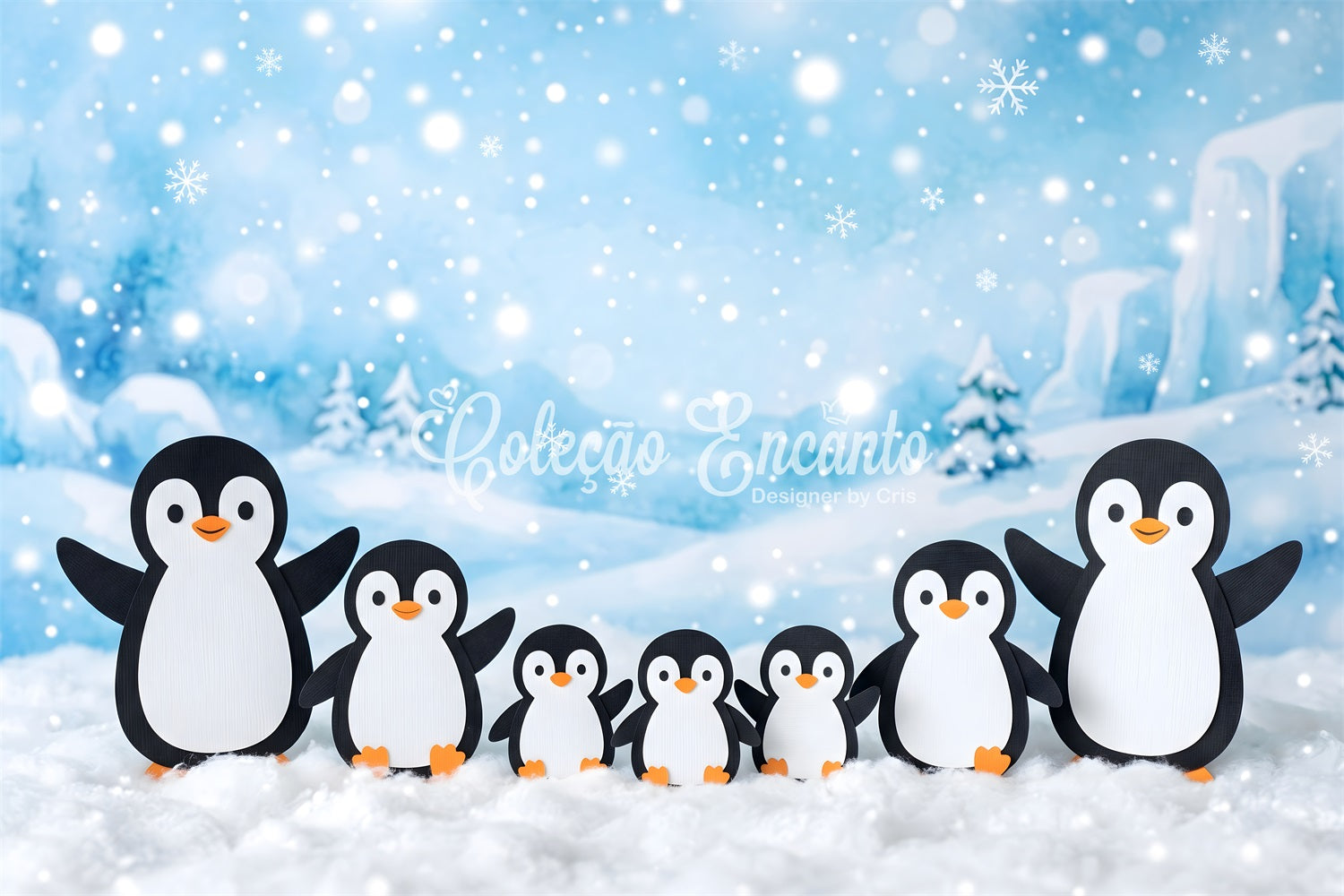 Snowy Christmas Backdrop Snowy Penguin Family Winter Wonderland Photo Backdrop Christmas UK CEM65-101