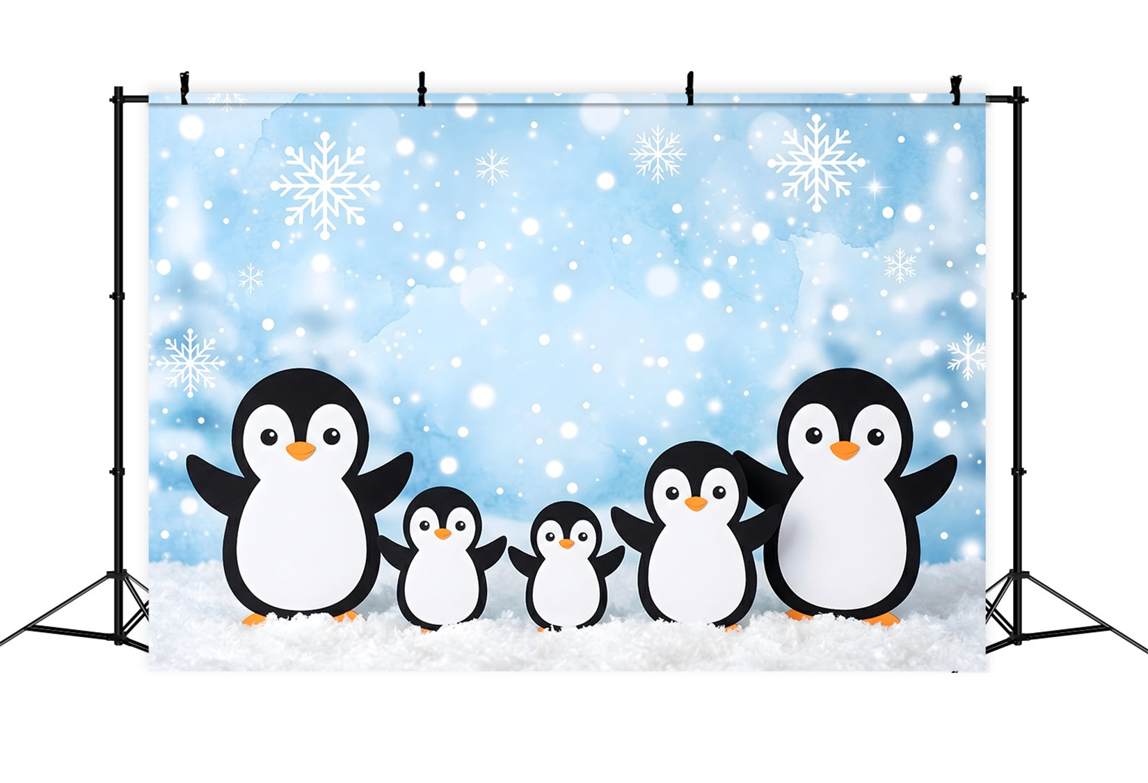Christmas Scene Backdrop Blue Snowflake Penguin Family Magic Christmas Backdrop Design UK CEM65-102