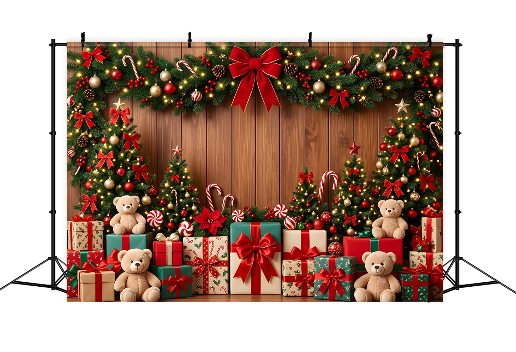 Photo Backdrop Christmas Candy Cane Teddy Gift Garland Christmas Backdrops Photography UK CEM65-103