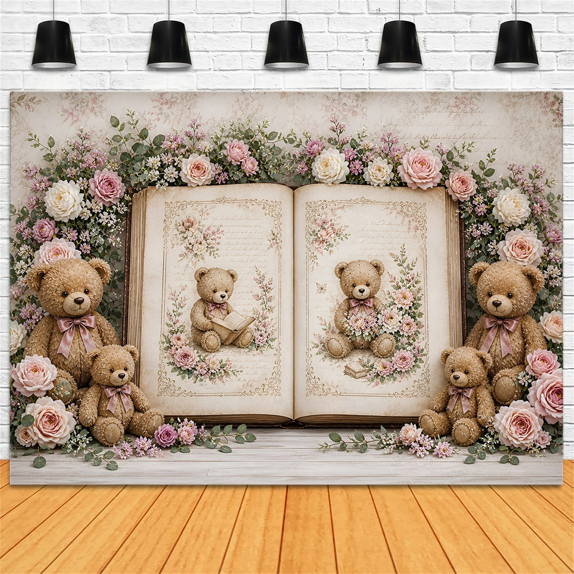 Newborn Backdrop Fabric Vintage Teddy Storybook Rose Kids Photoshoot Backdrop UK CEM65-11